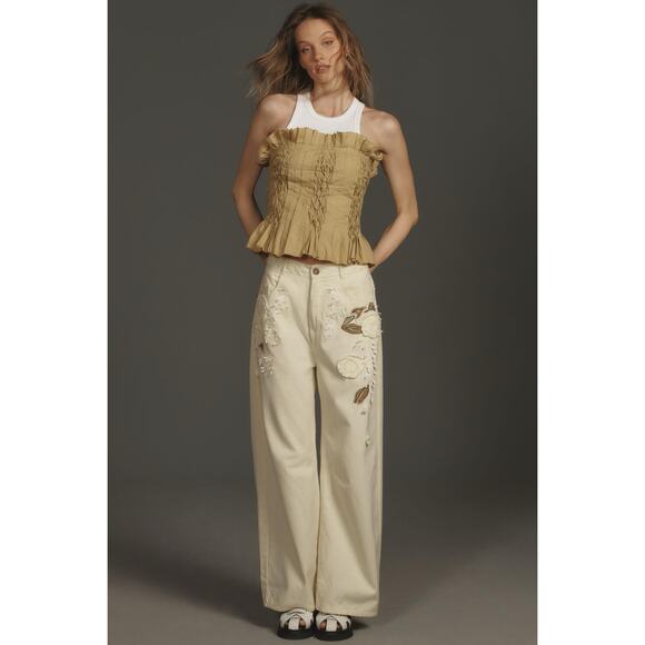 Anthropologie Pilcro Embroidered Cropped Bow Pants - Picture 1 of 10